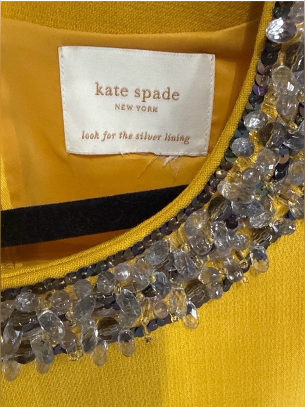 ♠️ EUC Kate Spade Gail Dress with Crystal-Beaded Collar Aspen Yellow Size 2